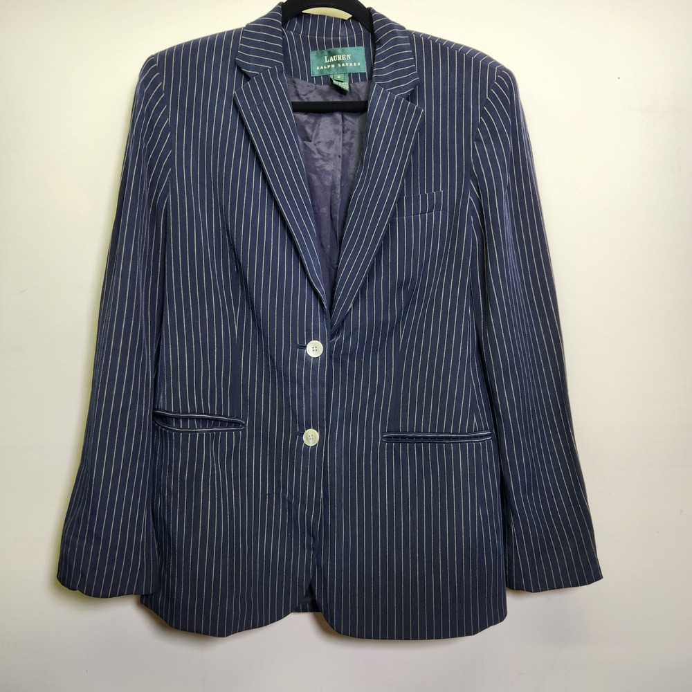 Vtg‎ Lauren Ralph Lauren 100% Silk Pinstripe Blazer Sz 6 Lined Single Breasted